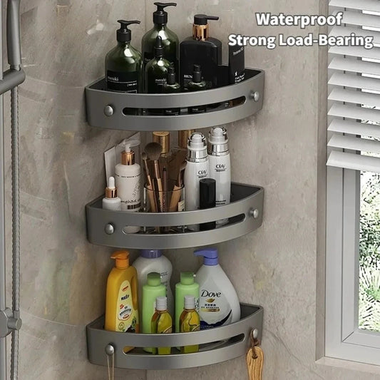 3PCS Portable Punch-free Bathroom Shelves Triangle Large Capacity Bathroom Corner Shelf Wall-mounted Save Space Shower Shelf