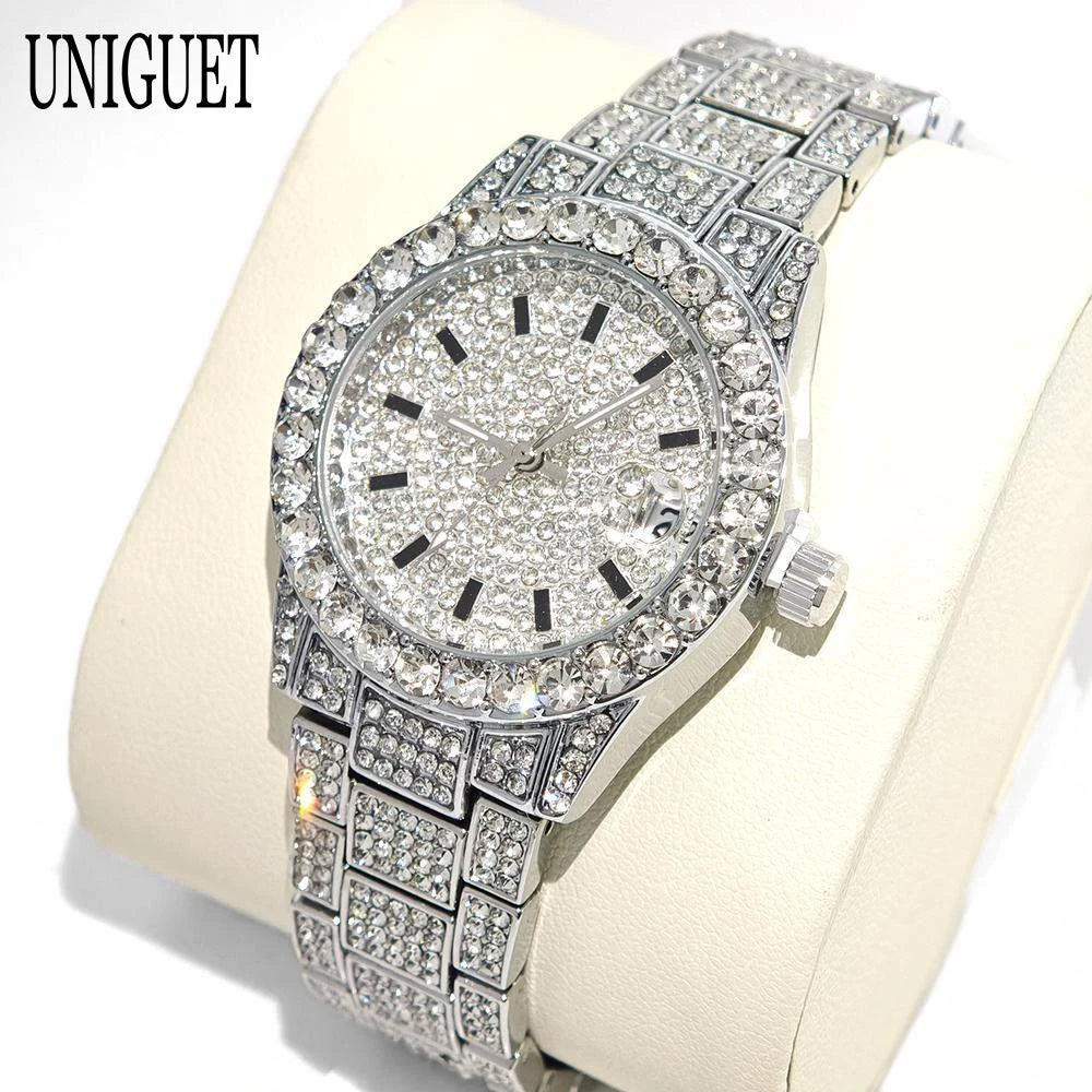 2025 Hot Fashion Gold Watches Women Luxury Stainless Steel Elegant Iced Diamond Jewelry Quartz Wristwatch Ladies Dropshipping