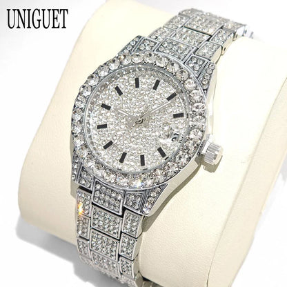 2025 Hot Fashion Gold Watches Women Luxury Stainless Steel Elegant Iced Diamond Jewelry Quartz Wristwatch Ladies Dropshipping