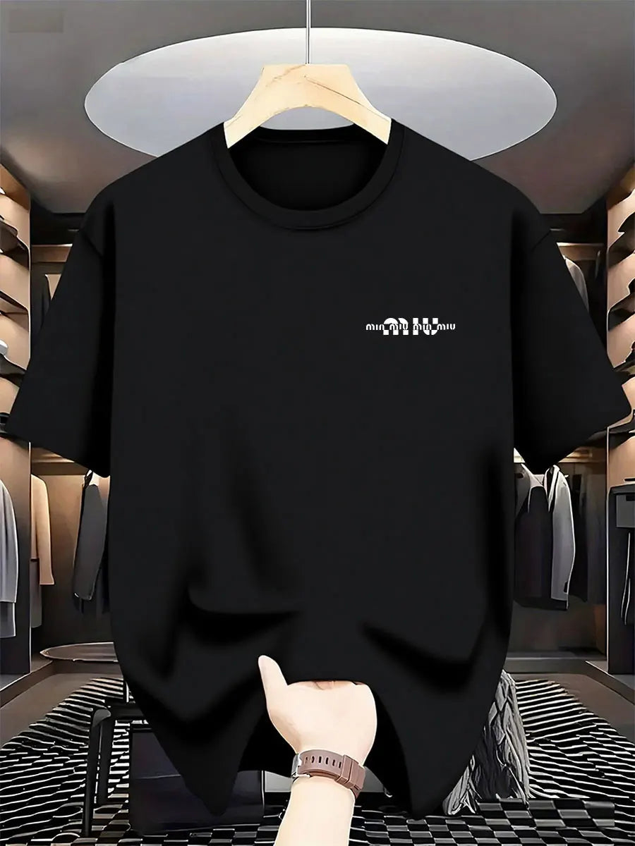 2025 New Style Men's Luxury Fashion International Brand Letter Pattern Printed T-shirt, Pure Cotton Round Neck Casual Trendy Y2K