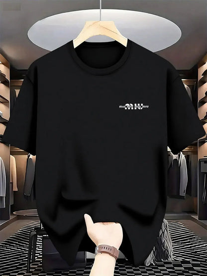 2025 New Style Men's Luxury Fashion International Brand Letter Pattern Printed T-shirt, Pure Cotton Round Neck Casual Trendy Y2K