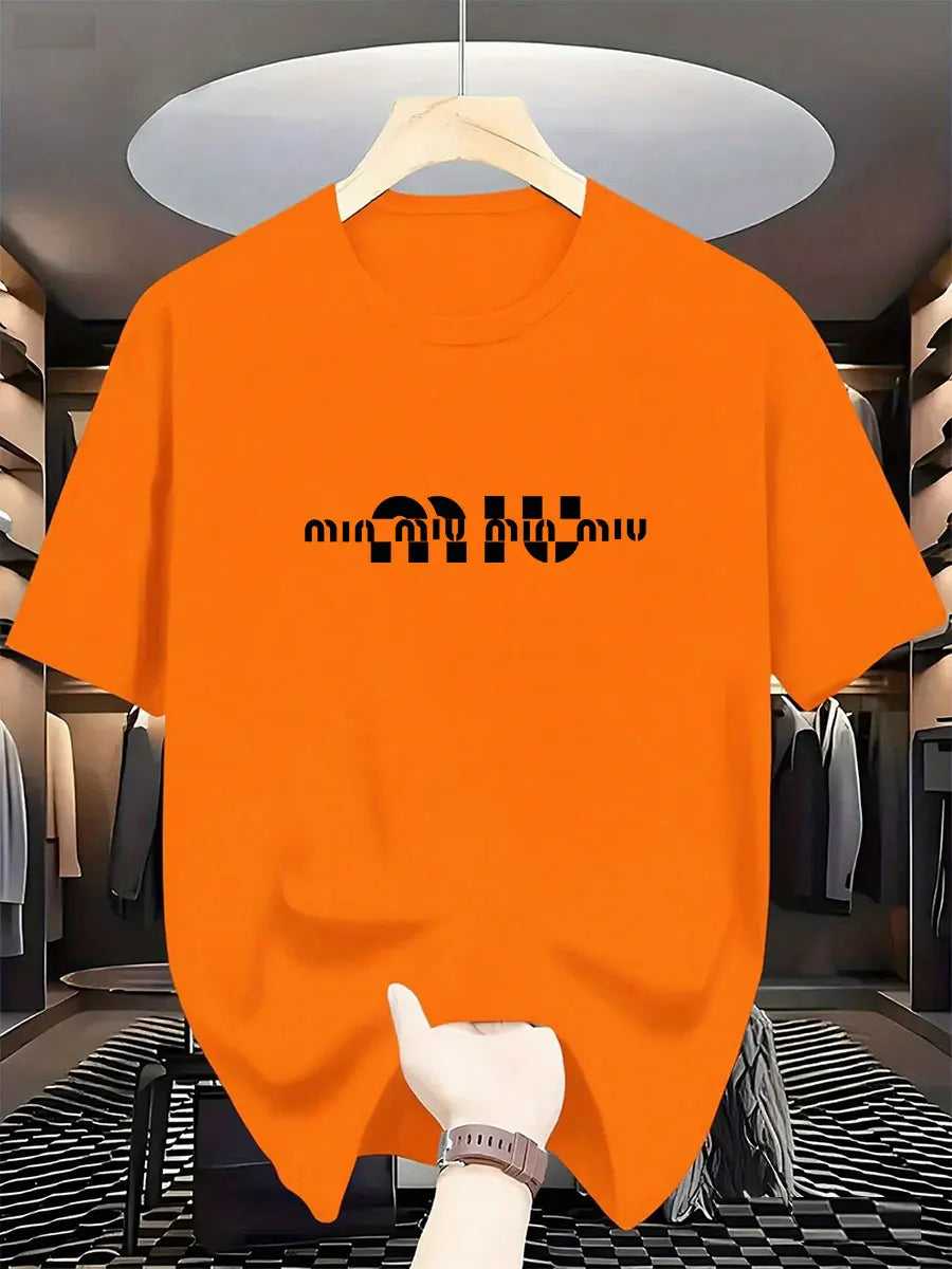 2025 New Style Men's Luxury Fashion International Brand Letter Pattern Printed T-shirt, Pure Cotton Round Neck Casual Trendy Y2K