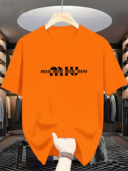 2025 New Style Men's Luxury Fashion International Brand Letter Pattern Printed T-shirt, Pure Cotton Round Neck Casual Trendy Y2K