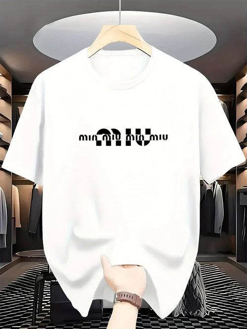 2025 New Style Men's Luxury Fashion International Brand Letter Pattern Printed T-shirt, Pure Cotton Round Neck Casual Trendy Y2K