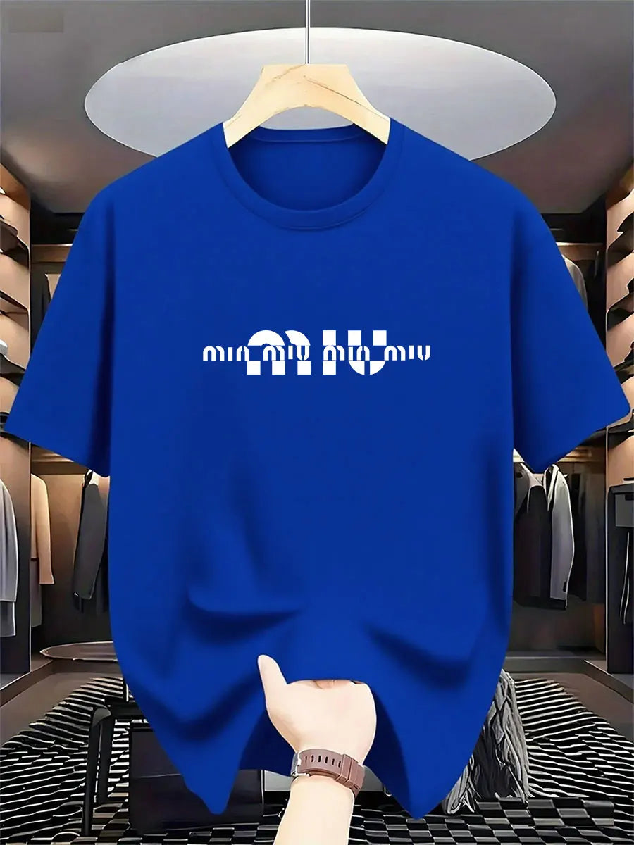 2025 New Style Men's Luxury Fashion International Brand Letter Pattern Printed T-shirt, Pure Cotton Round Neck Casual Trendy Y2K