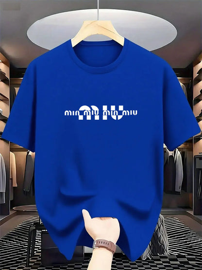 2025 New Style Men's Luxury Fashion International Brand Letter Pattern Printed T-shirt, Pure Cotton Round Neck Casual Trendy Y2K