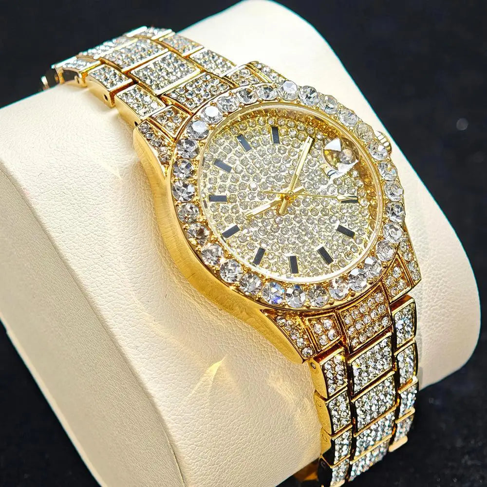 2025 Hot Fashion Gold Watches Women Luxury Stainless Steel Elegant Iced Diamond Jewelry Quartz Wristwatch Ladies Dropshipping