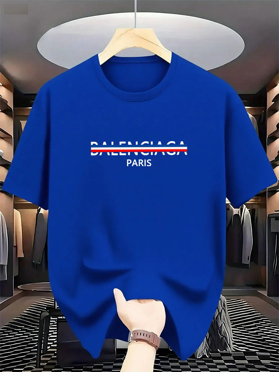2025 Summer New Style Luxury Fashion International Brand PARIS Printed T-shirt for Men, Pure Cotton Round-neck Casual Urban Y2K