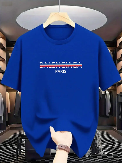 2025 Summer New Style Luxury Fashion International Brand PARIS Printed T-shirt for Men, Pure Cotton Round-neck Casual Urban Y2K