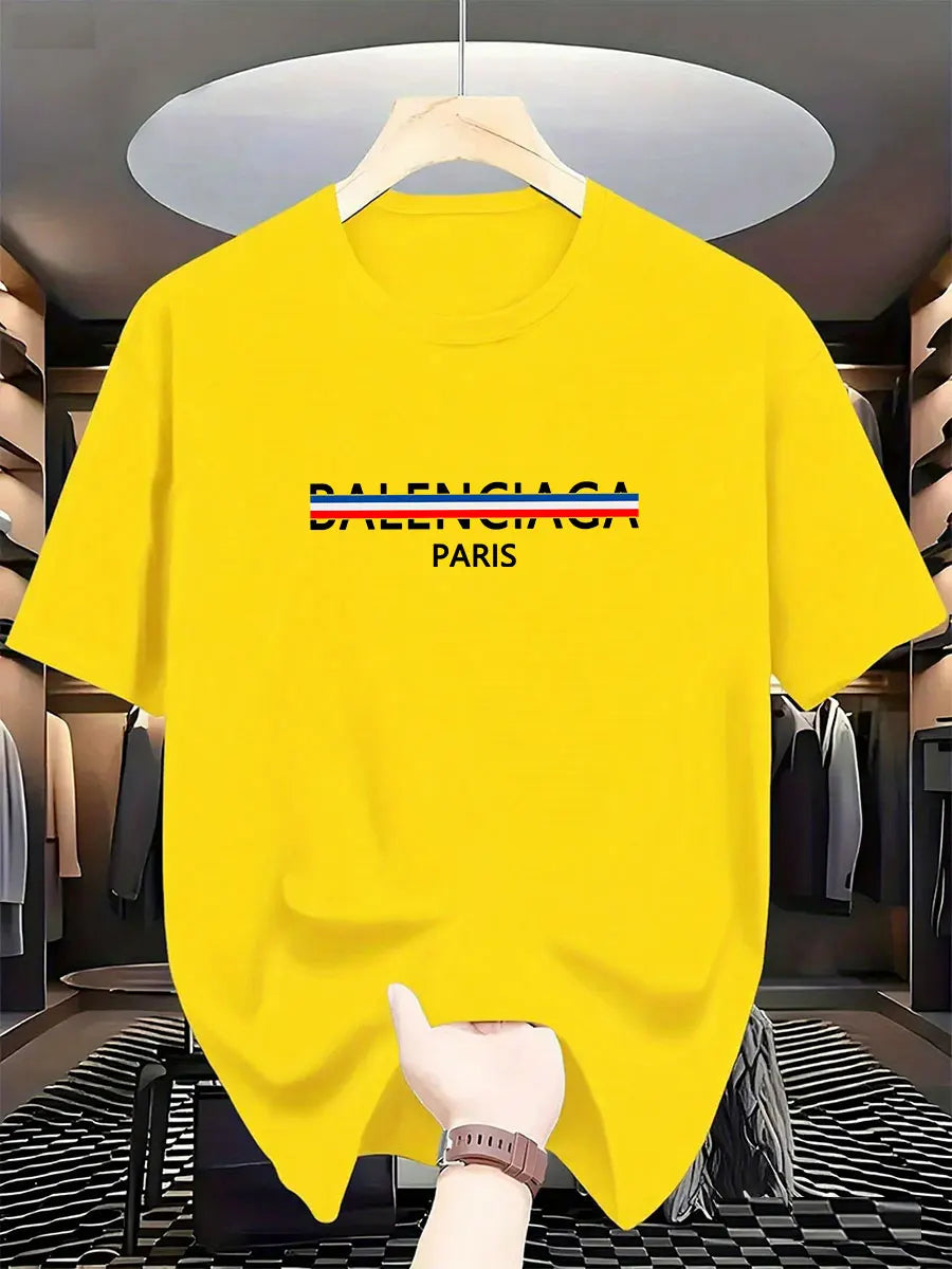 2025 Summer New Style Luxury Fashion International Brand PARIS Printed T-shirt for Men, Pure Cotton Round-neck Casual Urban Y2K
