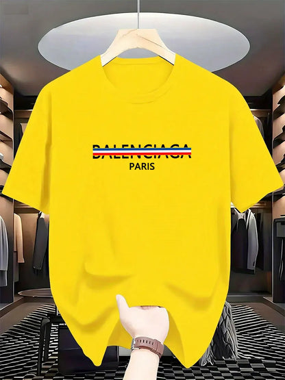 2025 Summer New Style Luxury Fashion International Brand PARIS Printed T-shirt for Men, Pure Cotton Round-neck Casual Urban Y2K