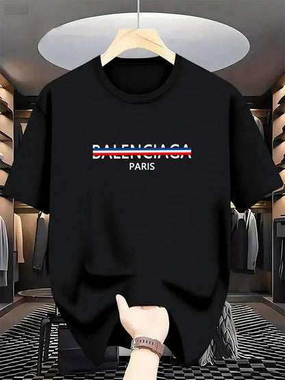 2025 Summer New Style Luxury Fashion International Brand PARIS Printed T-shirt for Men, Pure Cotton Round-neck Casual Urban Y2K