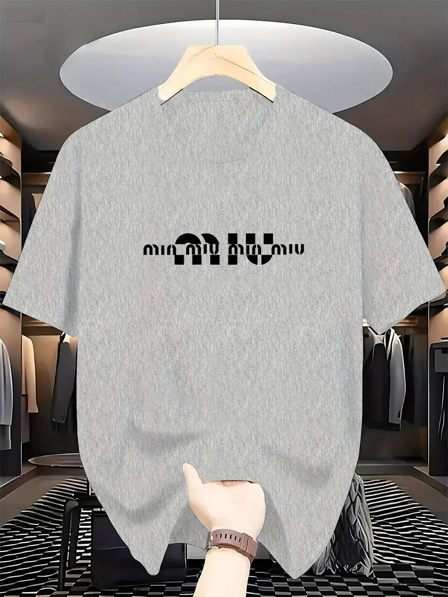 2025 New Style Men's Luxury Fashion International Brand Letter Pattern Printed T-shirt, Pure Cotton Round Neck Casual Trendy Y2K