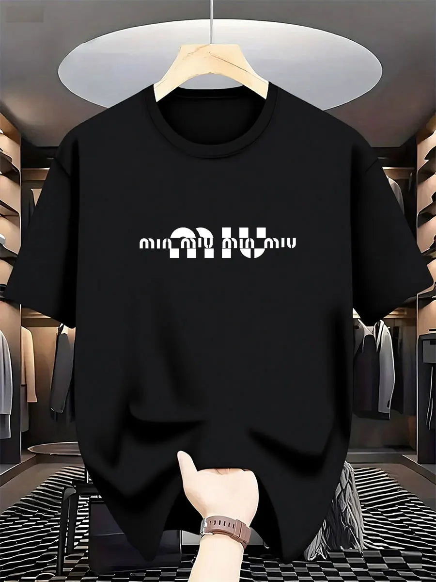 2025 New Style Men's Luxury Fashion International Brand Letter Pattern Printed T-shirt, Pure Cotton Round Neck Casual Trendy Y2K