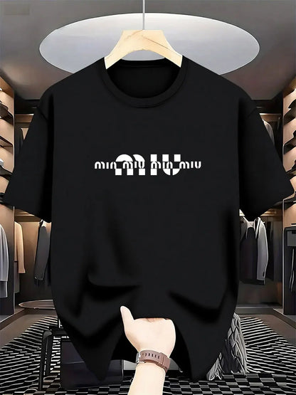 2025 New Style Men's Luxury Fashion International Brand Letter Pattern Printed T-shirt, Pure Cotton Round Neck Casual Trendy Y2K