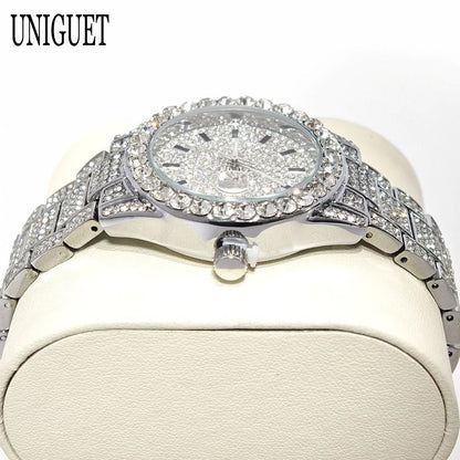 2025 Hot Fashion Gold Watches Women Luxury Stainless Steel Elegant Iced Diamond Jewelry Quartz Wristwatch Ladies Dropshipping