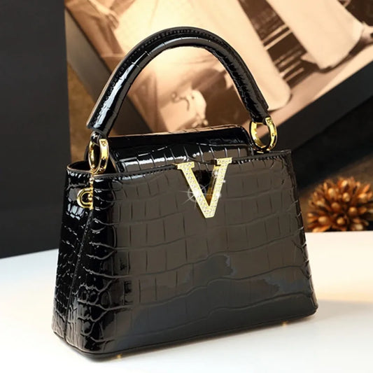 2025 New Crocodile Pattern Leather Women Handbags Luxury Fashion