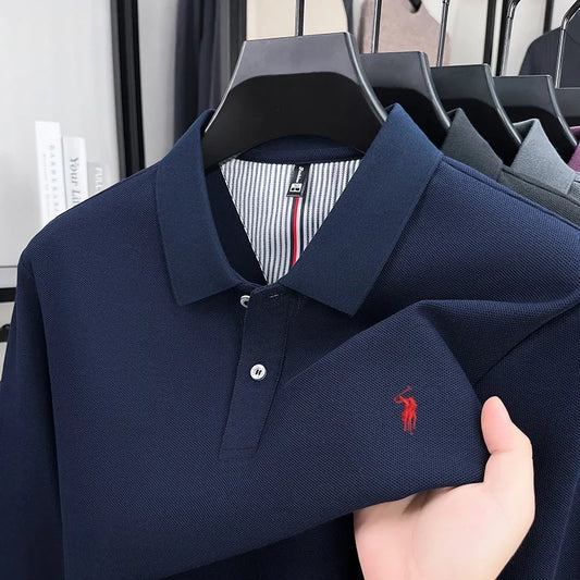 100% pure cotton high-end brand men's long sleeved polo shirt