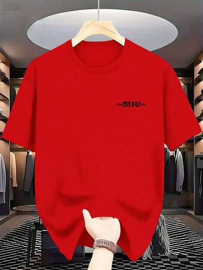 2025 New Style Men's Luxury Fashion International Brand Letter Pattern Printed T-shirt, Pure Cotton Round Neck Casual Trendy Y2K