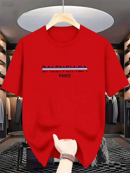 2025 Summer New Style Luxury Fashion International Brand PARIS Printed T-shirt for Men, Pure Cotton Round-neck Casual Urban Y2K