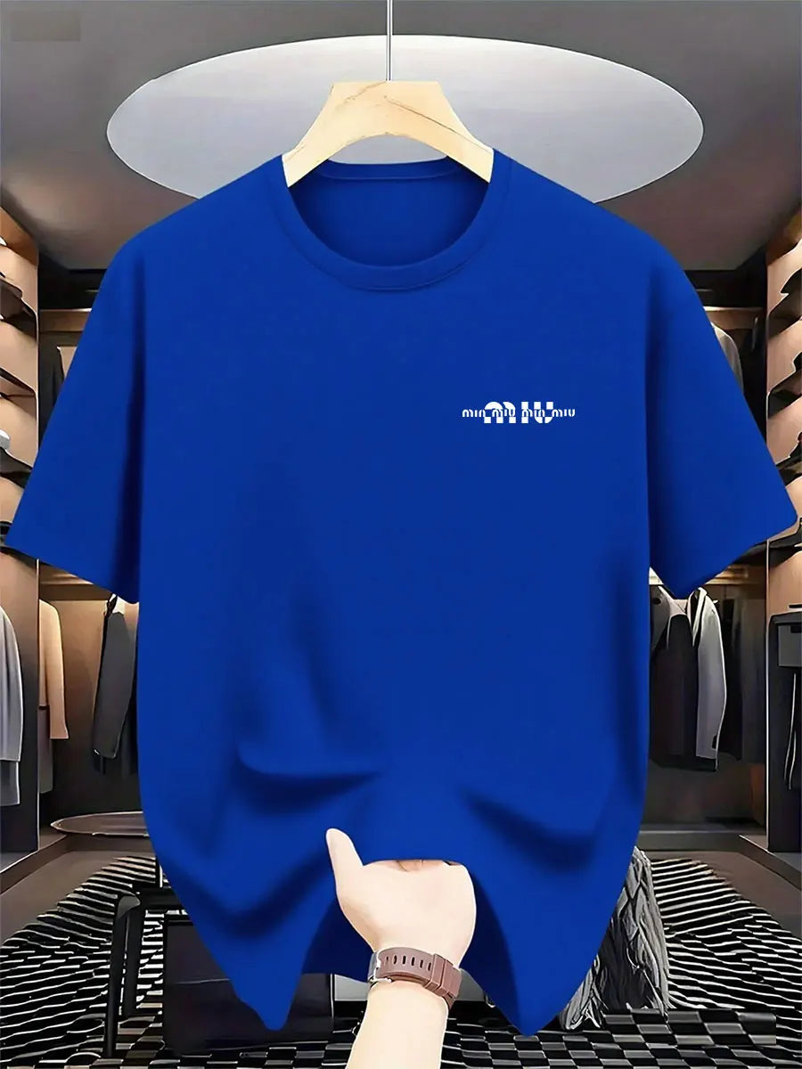 2025 New Style Men's Luxury Fashion International Brand Letter Pattern Printed T-shirt, Pure Cotton Round Neck Casual Trendy Y2K