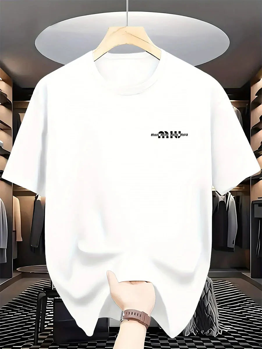 2025 New Style Men's Luxury Fashion International Brand Letter Pattern Printed T-shirt, Pure Cotton Round Neck Casual Trendy Y2K