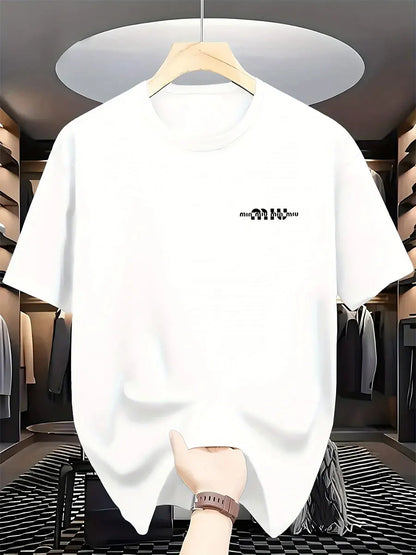 2025 New Style Men's Luxury Fashion International Brand Letter Pattern Printed T-shirt, Pure Cotton Round Neck Casual Trendy Y2K