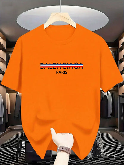2025 Summer New Style Luxury Fashion International Brand PARIS Printed T-shirt for Men, Pure Cotton Round-neck Casual Urban Y2K