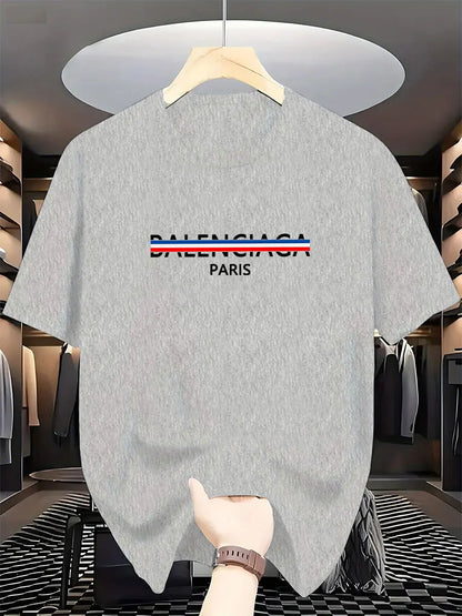 2025 Summer New Style Luxury Fashion International Brand PARIS Printed T-shirt for Men, Pure Cotton Round-neck Casual Urban Y2K
