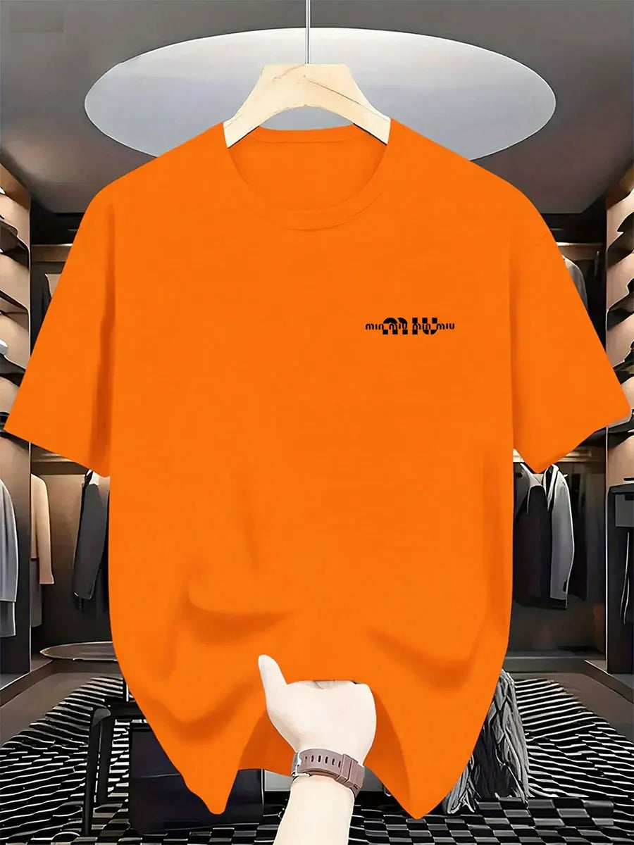 2025 New Style Men's Luxury Fashion International Brand Letter Pattern Printed T-shirt, Pure Cotton Round Neck Casual Trendy Y2K